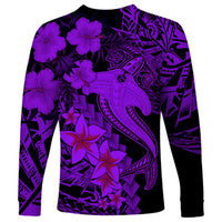 Aloha Hawaii Long Sleeve Shirt Hammerhead Shark Tattoo Polynesian Summer - Violet - Wonder Print Shop