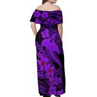 Aloha Hawaii Off Shoulder Maxi Dress Hammerhead Shark Tattoo Polynesian Summer - Violet - Wonder Print Shop