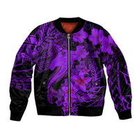 Aloha Hawaii Sleeve Zip Bomber Jacket Hammerhead Shark Tattoo Polynesian Summer - Violet - Wonder Print Shop