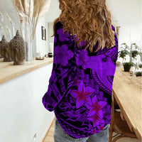 Aloha Hawaii Women Casual Shirt Hammerhead Shark Tattoo Polynesian Summer - Violet - Wonder Print Shop