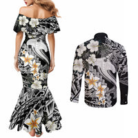 aloha-hawaii-couples-matching-mermaid-dress-and-long-sleeve-button-shirts-hammerhead-shark-tattoo-polynesian-summer-white