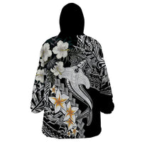 Aloha Hawaii Wearable Blanket Hoodie Hammerhead Shark Tattoo Polynesian Summer - White - Wonder Print Shop