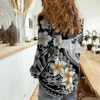 Aloha Hawaii Women Casual Shirt Hammerhead Shark Tattoo Polynesian Summer - White - Wonder Print Shop