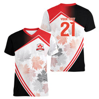 2026 Rugby Nations Series Custom Canada Women V-Neck T-Shirt Les Rouges Maple Leaf