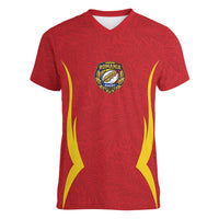 2026 Rugby Nations Series Custom Romania Women V-Neck T-Shirt Stejarii Oaks Carpathian Pattern