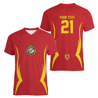 2026 Rugby Nations Series Custom Romania Women V-Neck T-Shirt Stejarii Oaks Carpathian Pattern