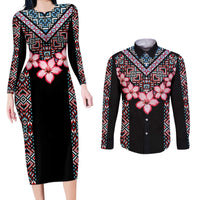 Africa Adenium Multiflorum Flowers Couples Matching Long Sleeve Bodycon Dress and Long Sleeve Button Shirt Mix Native Tribal Pattern LT9 - Wonder Print Shop