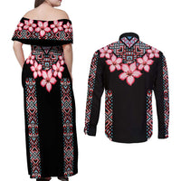 Africa Adenium Multiflorum Flowers Couples Matching Off Shoulder Maxi Dress and Long Sleeve Button Shirt Mix Native Tribal Pattern LT9 - Wonder Print Shop