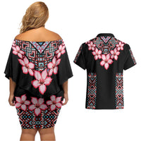Africa Adenium Multiflorum Flowers Couples Matching Off Shoulder Short Dress and Hawaiian Shirt Mix Native Tribal Pattern LT9 - Wonder Print Shop