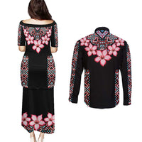 Africa Adenium Multiflorum Flowers Couples Matching Puletasi and Long Sleeve Button Shirt Mix Native Tribal Pattern LT9 - Wonder Print Shop