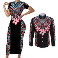 Africa Adenium Multiflorum Flowers Couples Matching Short Sleeve Bodycon Dress and Long Sleeve Button Shirt Mix Native Tribal Pattern LT9 - Wonder Print Shop