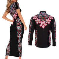 Africa Adenium Multiflorum Flowers Couples Matching Short Sleeve Bodycon Dress and Long Sleeve Button Shirt Mix Native Tribal Pattern LT9 - Wonder Print Shop