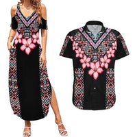 Africa Adenium Multiflorum Flowers Couples Matching Summer Maxi Dress and Hawaiian Shirt Mix Native Tribal Pattern LT9 - Wonder Print Shop
