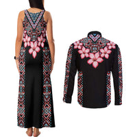 Africa Adenium Multiflorum Flowers Couples Matching Tank Maxi Dress and Long Sleeve Button Shirt Mix Native Tribal Pattern LT9 - Wonder Print Shop