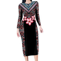 Africa Adenium Multiflorum Flowers Family Matching Long Sleeve Bodycon Dress and Hawaiian Shirt Mix Native Tribal Pattern LT9 - Wonder Print Shop