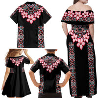 Africa Adenium Multiflorum Flowers Family Matching Off Shoulder Maxi Dress and Hawaiian Shirt Mix Native Tribal Pattern LT9 - Wonder Print Shop