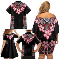 Africa Adenium Multiflorum Flowers Family Matching Off Shoulder Short Dress and Hawaiian Shirt Mix Native Tribal Pattern LT9 - Wonder Print Shop