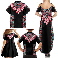 Africa Adenium Multiflorum Flowers Family Matching Summer Maxi Dress and Hawaiian Shirt Mix Native Tribal Pattern - Wonder Print Shop