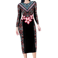 Africa Adenium Multiflorum Flowers Long Sleeve Bodycon Dress Mix Native Tribal Pattern - Wonder Print Shop