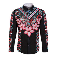 Africa Adenium Multiflorum Flowers Long Sleeve Button Shirt Mix Native Tribal Pattern - Wonder Print Shop