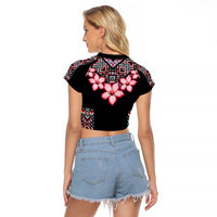 Africa Adenium Multiflorum Flowers Raglan Cropped T Shirt Mix Native Tribal Pattern - Wonder Print Shop