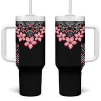 Africa Adenium Multiflorum Flowers Tumbler With Handle Mix Native Tribal Pattern - Wonder Print Shop
