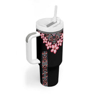 Africa Adenium Multiflorum Flowers Tumbler With Handle Mix Native Tribal Pattern - Wonder Print Shop