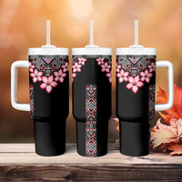 Africa Adenium Multiflorum Flowers Tumbler With Handle Mix Native Tribal Pattern - Wonder Print Shop