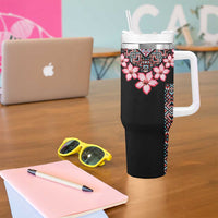 Africa Adenium Multiflorum Flowers Tumbler With Handle Mix Native Tribal Pattern - Wonder Print Shop
