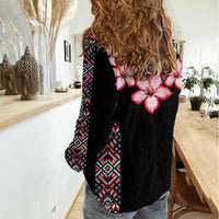 Africa Adenium Multiflorum Flowers Women Casual Shirt Mix Native Tribal Pattern - Wonder Print Shop