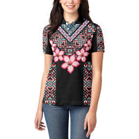 Africa Adenium Multiflorum Flowers Women Polo Shirt Mix Native Tribal Pattern - Wonder Print Shop