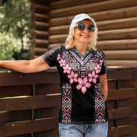 Africa Adenium Multiflorum Flowers Women Polo Shirt Mix Native Tribal Pattern - Wonder Print Shop