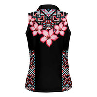 Africa Adenium Multiflorum Flowers Women Sleeveless Polo Shirt Mix Native Tribal Pattern - Wonder Print Shop