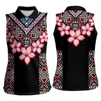Africa Adenium Multiflorum Flowers Women Sleeveless Polo Shirt Mix Native Tribal Pattern - Wonder Print Shop