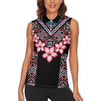 Africa Adenium Multiflorum Flowers Women Sleeveless Polo Shirt Mix Native Tribal Pattern - Wonder Print Shop