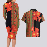 Africa Beauty Clivia Miniata Flowers Couples Matching Long Sleeve Bodycon Dress and Hawaiian Shirt LT9 - Wonder Print Shop