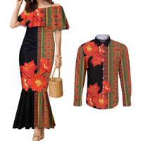 Africa Beauty Clivia Miniata Flowers Couples Matching Mermaid Dress and Long Sleeve Button Shirt