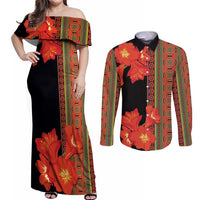 Africa Beauty Clivia Miniata Flowers Couples Matching Off Shoulder Maxi Dress and Long Sleeve Button Shirt LT9 - Wonder Print Shop