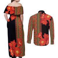Africa Beauty Clivia Miniata Flowers Couples Matching Off Shoulder Maxi Dress and Long Sleeve Button Shirt LT9 - Wonder Print Shop