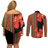 Africa Beauty Clivia Miniata Flowers Couples Matching Off Shoulder Short Dress and Long Sleeve Button Shirt LT9 - Wonder Print Shop