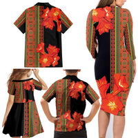 Africa Beauty Clivia Miniata Flowers Family Matching Long Sleeve Bodycon Dress and Hawaiian Shirt LT9 - Wonder Print Shop