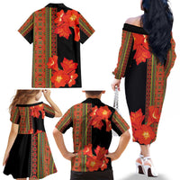 Africa Beauty Clivia Miniata Flowers Family Matching Off The Shoulder Long Sleeve Dress and Hawaiian Shirt - Wonder Print Shop