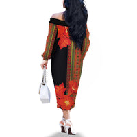 Africa Beauty Clivia Miniata Flowers Family Matching Off The Shoulder Long Sleeve Dress and Hawaiian Shirt - Wonder Print Shop