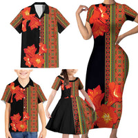 Africa Beauty Clivia Miniata Flowers Family Matching Short Sleeve Bodycon Dress and Hawaiian Shirt - Wonder Print Shop