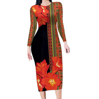 Africa Beauty Clivia Miniata Flowers Long Sleeve Bodycon Dress - Wonder Print Shop