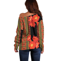 Africa Beauty Clivia Miniata Flowers Off Shoulder Sweater - Wonder Print Shop