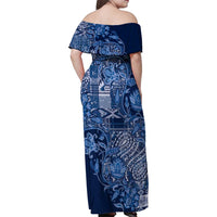 Africa Floral mix Maasai Shuka Family Matching Off Shoulder Maxi Dress and Hawaiian Shirt Blue Moitf LT9 - Wonder Print Shop