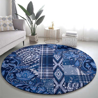 Africa Floral mix Maasai Shuka Round Carpet Blue Moitf