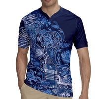 Africa Floral mix Maasai Shuka Rugby Jersey Blue Moitf - Wonder Print Shop