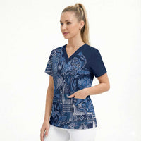 Africa Floral mix Maasai Shuka Scrub Top Blue Moitf